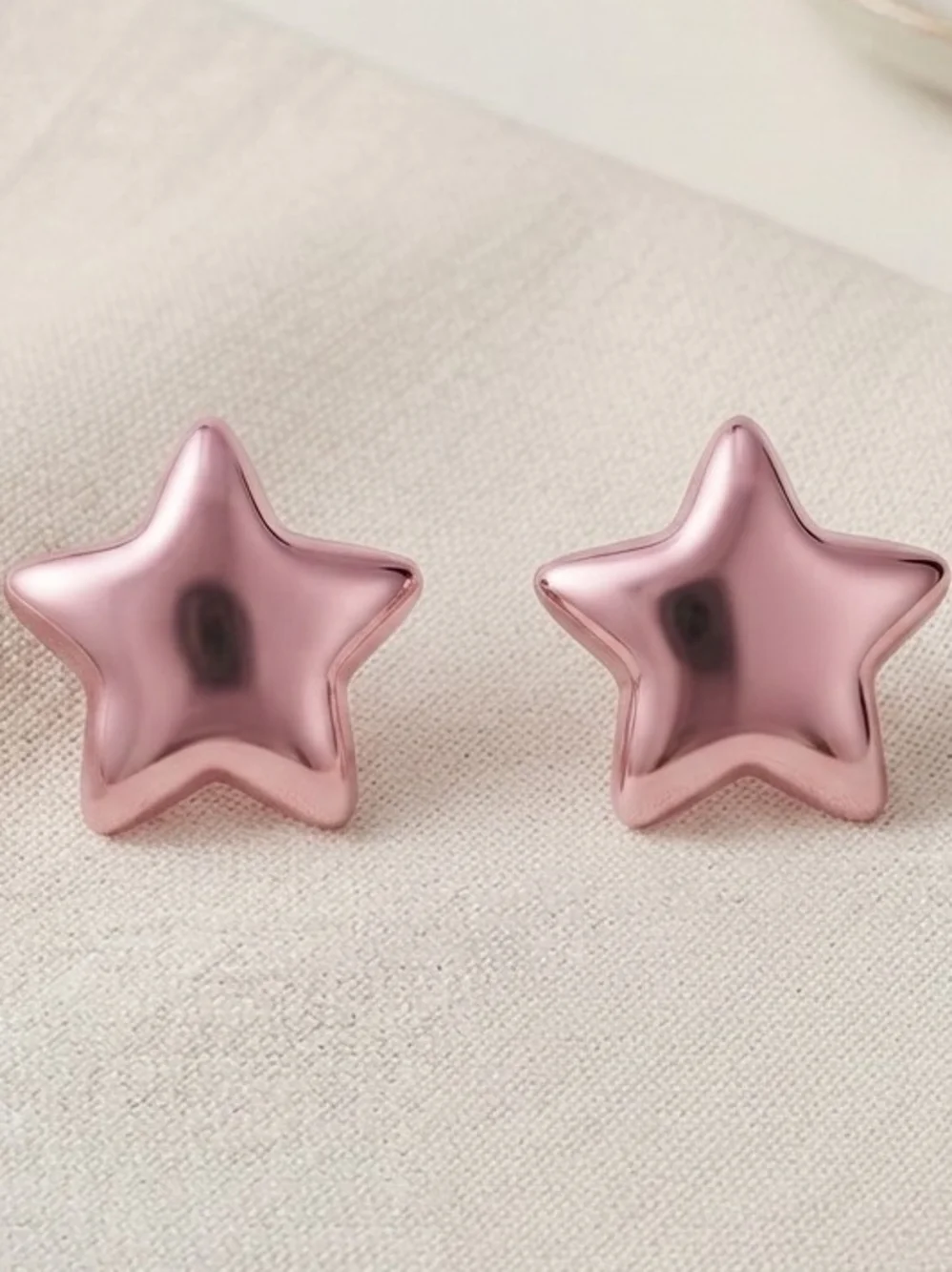 Pink Metallic Star Stud Earrings